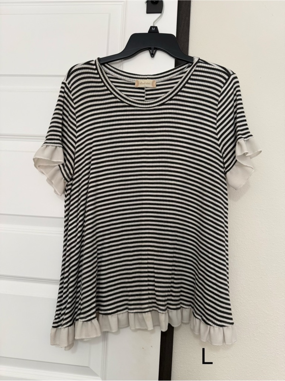 Striped Black & White Ruffle Sleeve Women's Top